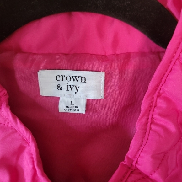 Crown & Ivy Vest Hot Pink W/ Gold Accents Size Large Zipper & Button Overlay EUC - Picture 4 of 10